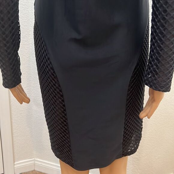 Black Dress XL Sexy Slimming Mesh Inserts Long Sleeve Mini Zipper Back - Picture 7 of 11